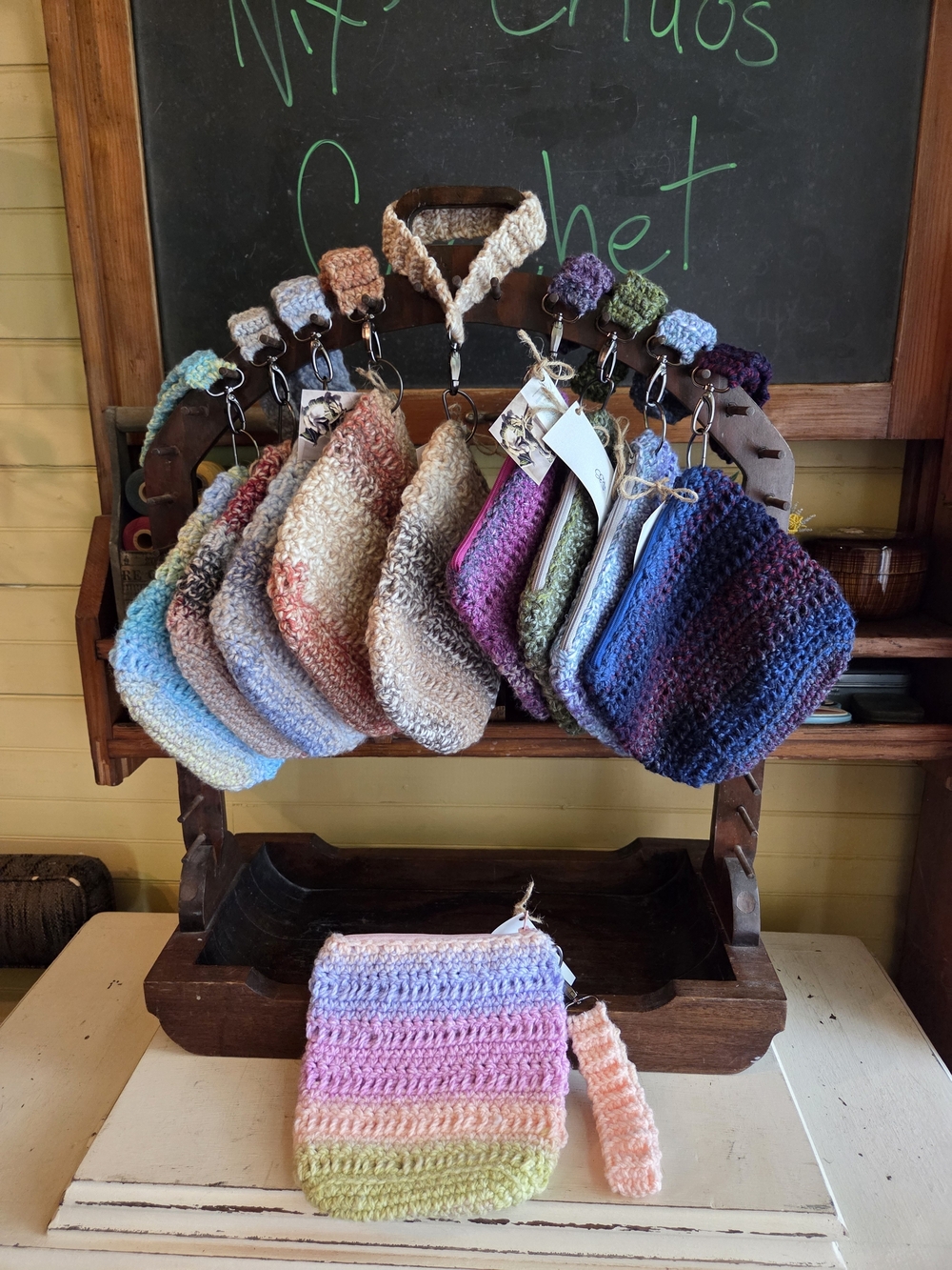 Handmade Crochet Wristlet Pouch - Multicolor Pastel